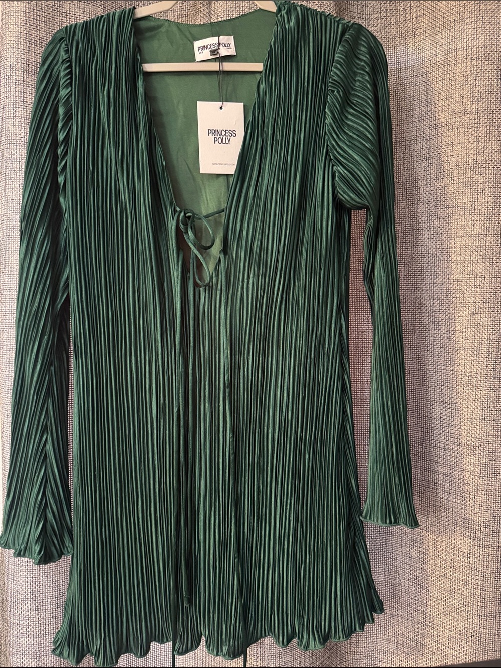 Princess Polly Emerald Green Pleated Long Sleeve Mini Dress